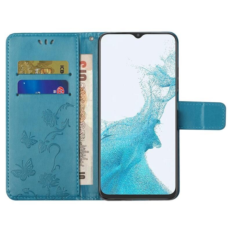 Flower PU kožené peněženkové pouzdro na mobil Samsung Galaxy A23 4G/5G - modré
