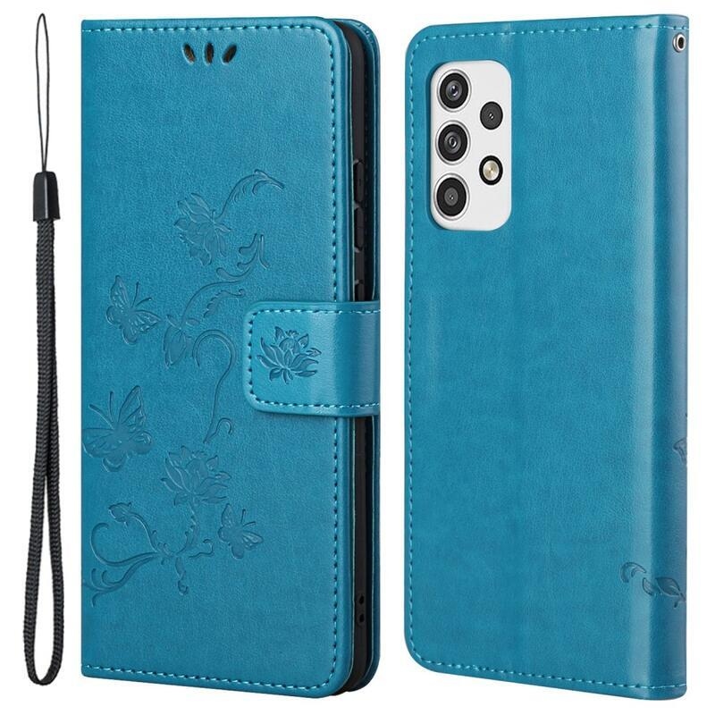 Flower PU kožené peněženkové pouzdro na mobil Samsung Galaxy A23 4G/5G - modré