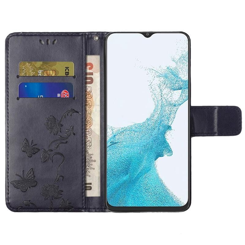 Flower PU kožené peněženkové pouzdro na mobil Samsung Galaxy A23 4G/5G - tmavěfialové