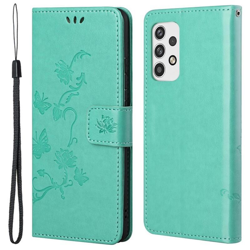 Flower PU kožené peněženkové pouzdro na mobil Samsung Galaxy A23 4G/5G - zelené