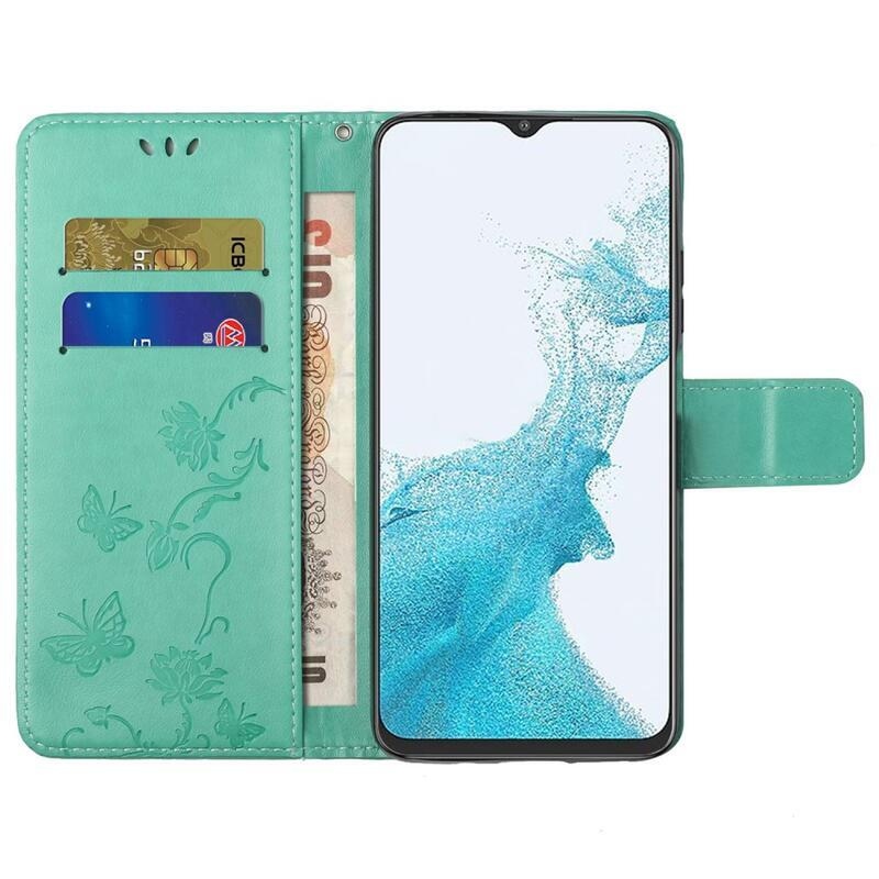 Flower PU kožené peněženkové pouzdro na mobil Samsung Galaxy A23 4G/5G - zelené