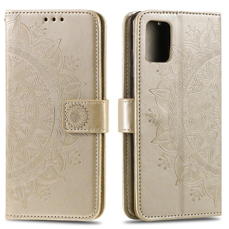 Flower PU kožené peněženkové pouzdro na mobil Samsung Galaxy A31 - zlaté