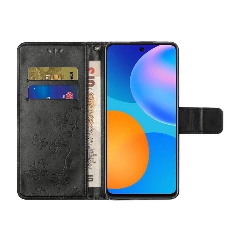 Flower PU kožené peněženkové pouzdro na mobil Samsung Galaxy A32 4G - černé