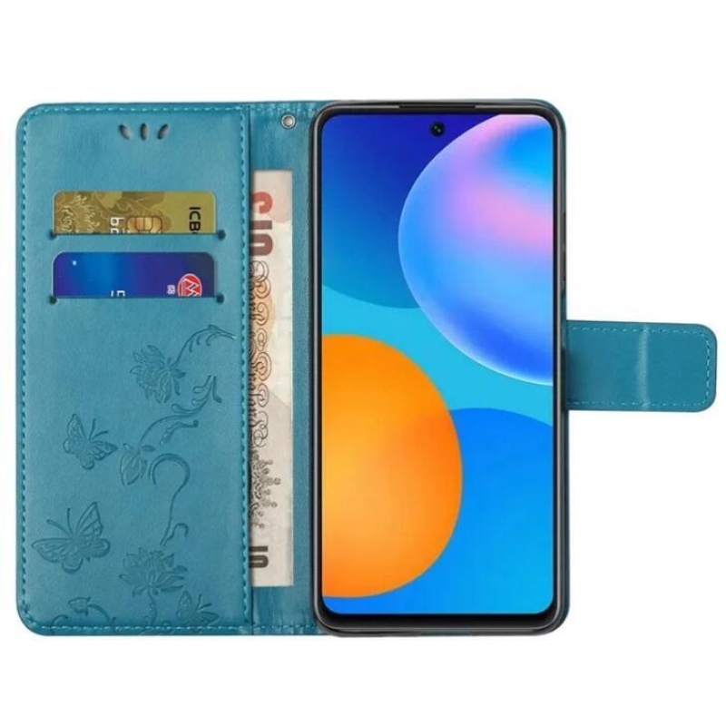 Flower PU kožené peněženkové pouzdro na mobil Samsung Galaxy A32 4G - modré