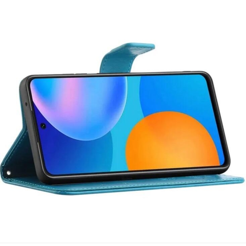 Flower PU kožené peněženkové pouzdro na mobil Samsung Galaxy A32 4G - modré