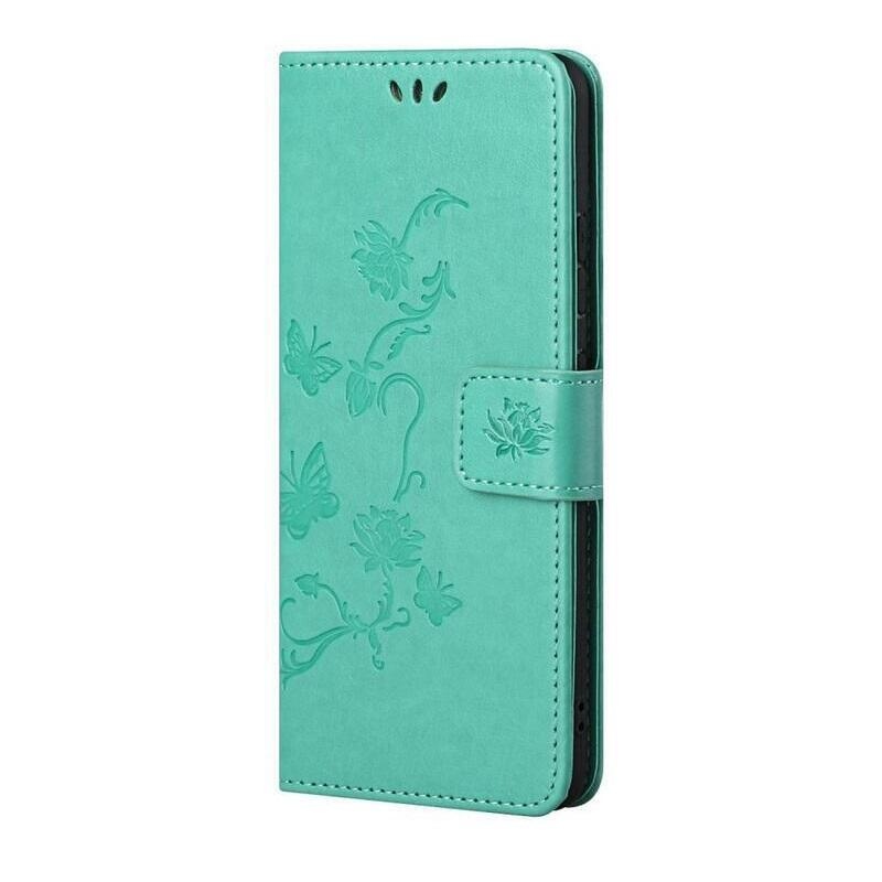 Flower PU kožené peněženkové pouzdro na mobil Samsung Galaxy A32 4G - zelené