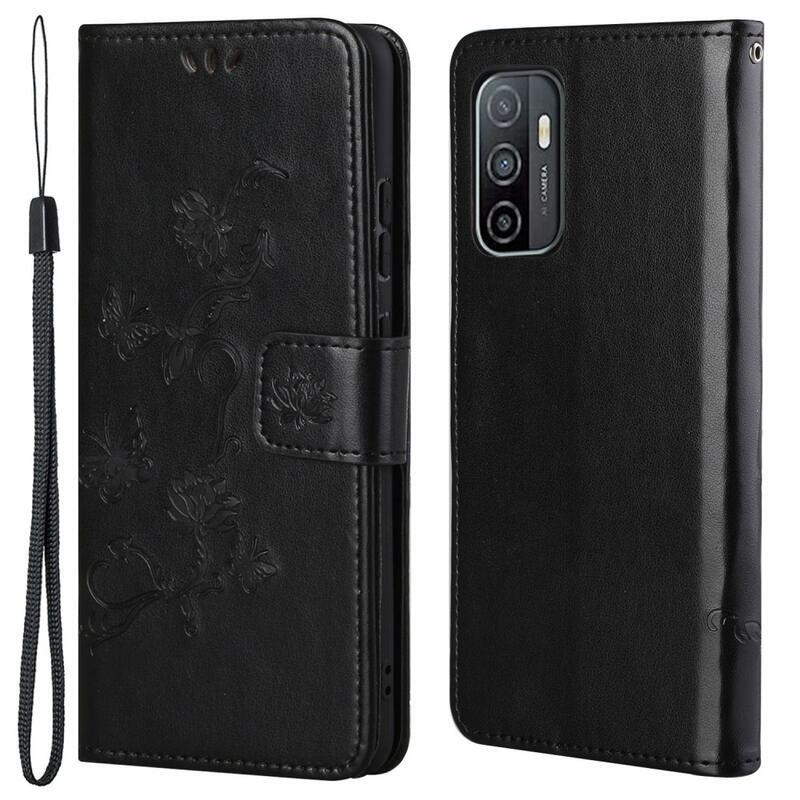 Flower PU kožené peněženkové pouzdro na mobil Samsung Galaxy A33 5G - černé