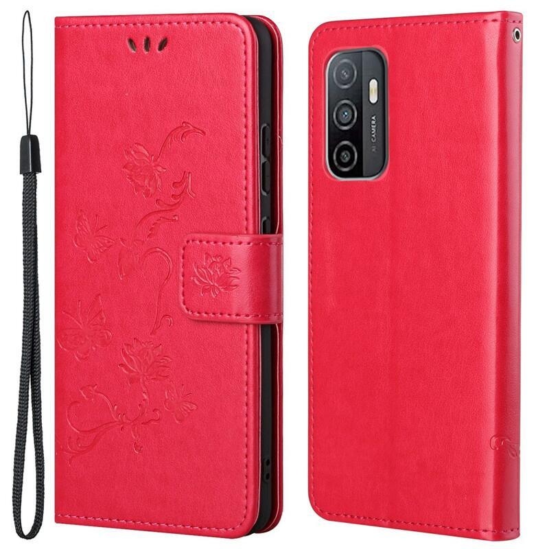 Flower PU kožené peněženkové pouzdro na mobil Samsung Galaxy A33 5G - červené