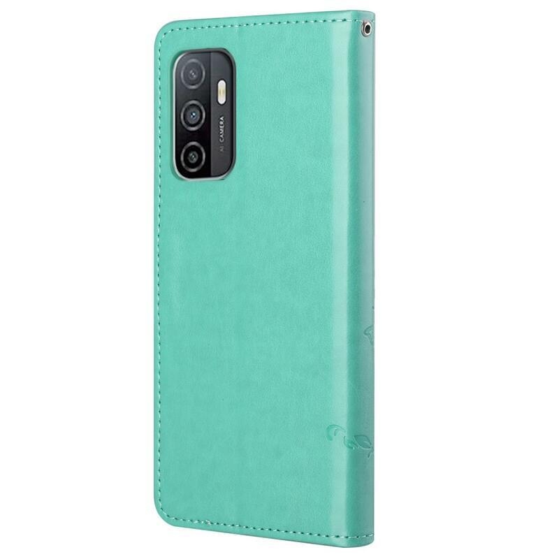 Flower PU kožené peněženkové pouzdro na mobil Samsung Galaxy A33 5G - cyan