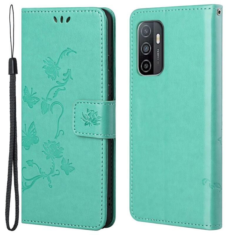 Flower PU kožené peněženkové pouzdro na mobil Samsung Galaxy A33 5G - cyan