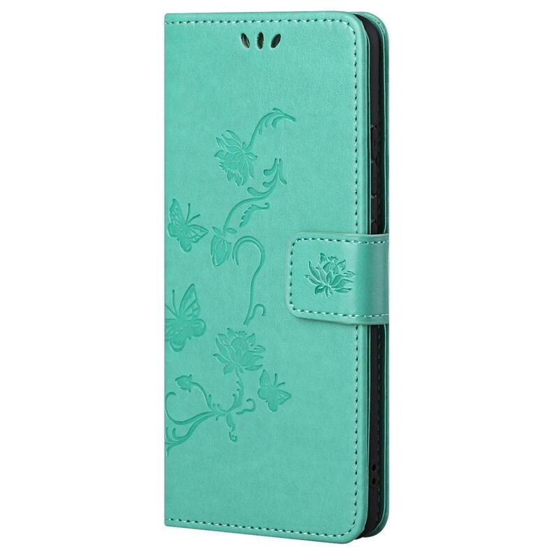 Flower PU kožené peněženkové pouzdro na mobil Samsung Galaxy A33 5G - cyan