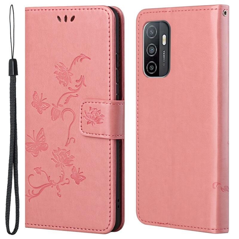 Flower PU kožené peněženkové pouzdro na mobil Samsung Galaxy A33 5G - růžové