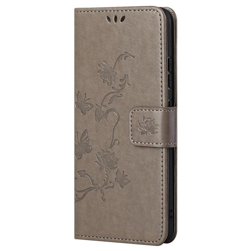 Flower PU kožené peněženkové pouzdro na mobil Samsung Galaxy A33 5G - šedé