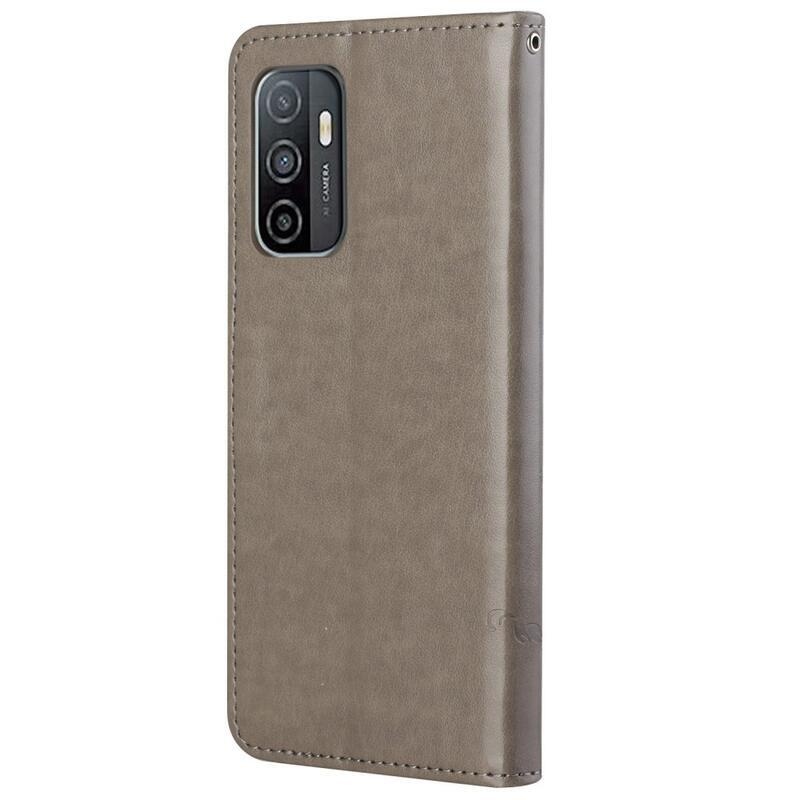 Flower PU kožené peněženkové pouzdro na mobil Samsung Galaxy A33 5G - šedé