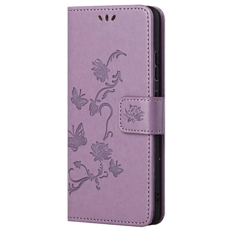 Flower PU kožené peněženkové pouzdro na mobil Samsung Galaxy A33 5G - světlefialové
