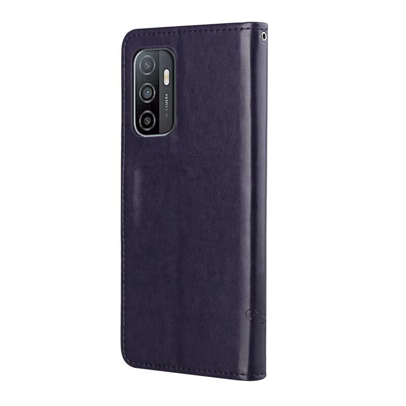 Flower PU kožené peněženkové pouzdro na mobil Samsung Galaxy A33 5G - tmavěfialové