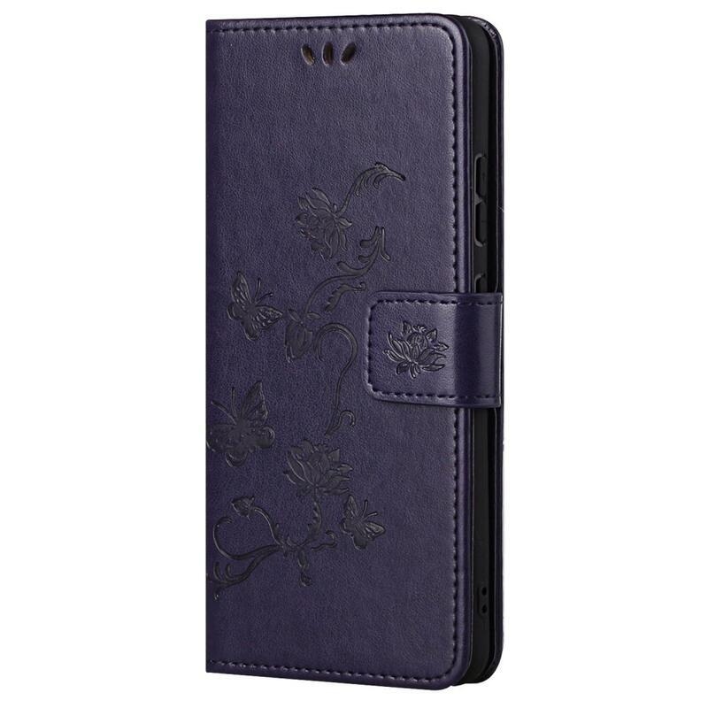 Flower PU kožené peněženkové pouzdro na mobil Samsung Galaxy A33 5G - tmavěfialové