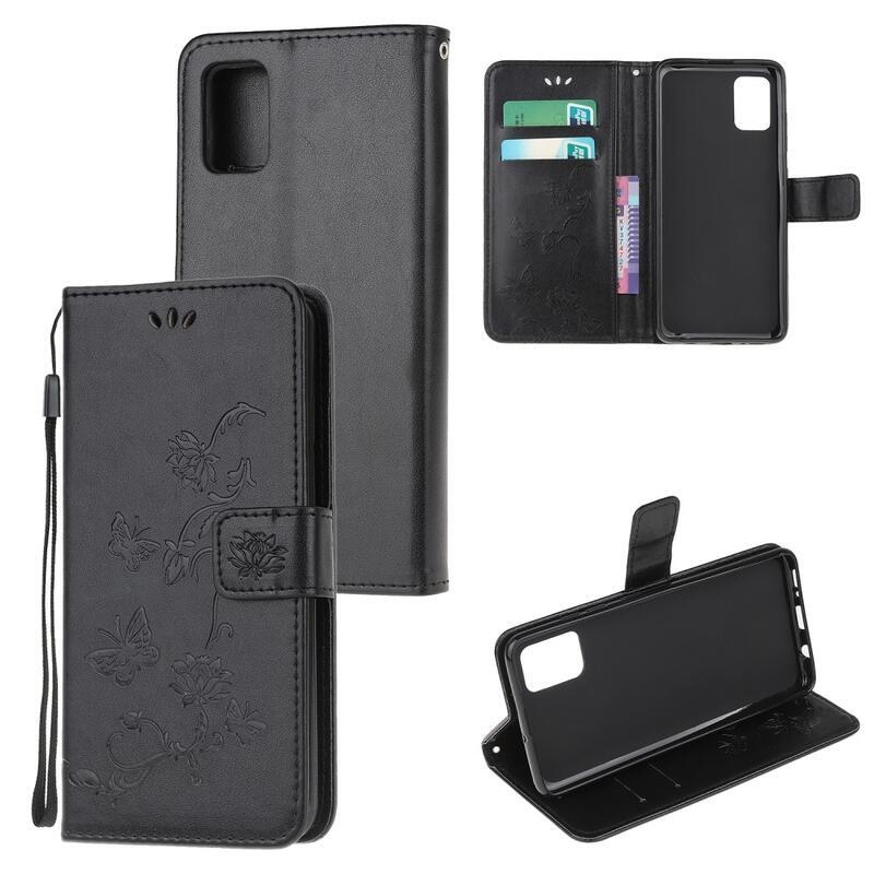 Flower PU kožené peněženkové pouzdro na mobil Samsung Galaxy A52 5G/4G/A52s 5G - černé
