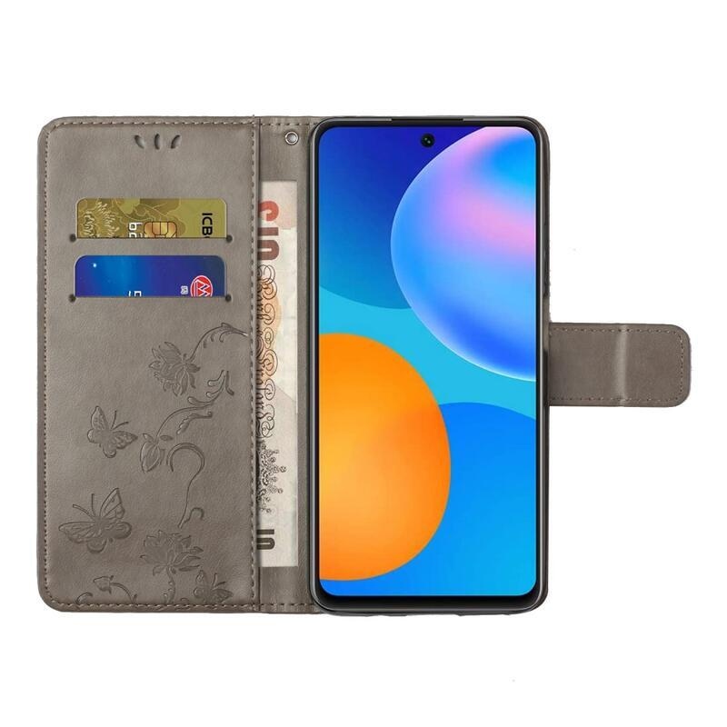 Flower PU kožené peněženkové pouzdro na mobil Samsung Galaxy A52 5G/4G/A52s 5G - šedé
