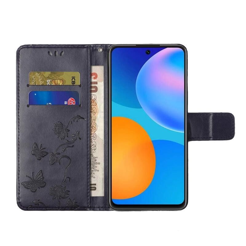 Flower PU kožené peněženkové pouzdro na mobil Samsung Galaxy A52 5G/4G/A52s 5G - tmavěfialové