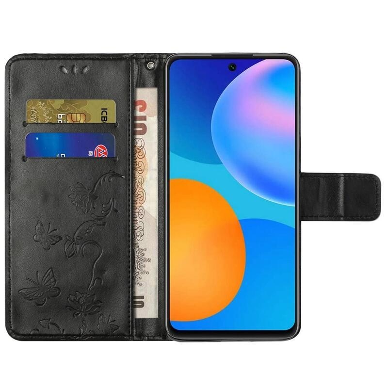 Flower PU kožené peněženkové pouzdro na mobil Samsung Galaxy M23 5G - černé