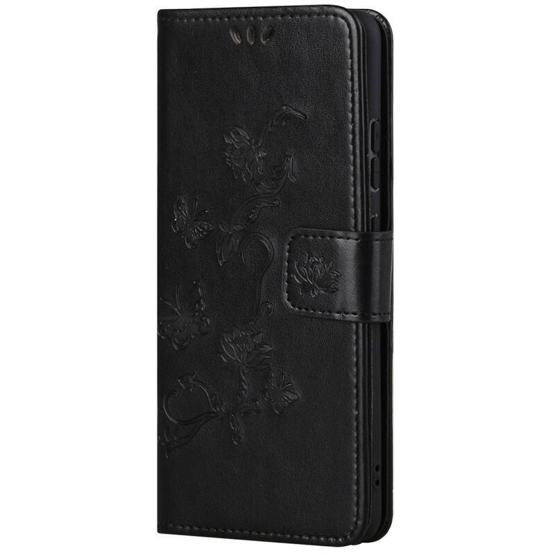 Flower PU kožené peněženkové pouzdro na mobil Samsung Galaxy M23 5G - černé