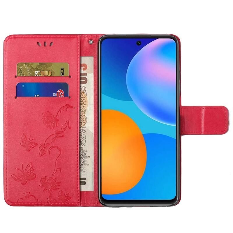Flower PU kožené peněženkové pouzdro na mobil Samsung Galaxy M23 5G - červené