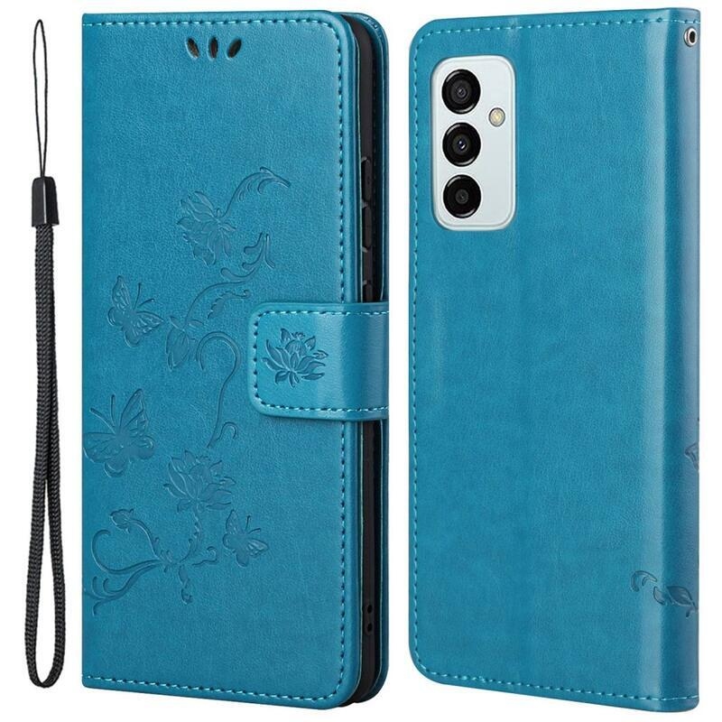 Flower PU kožené peněženkové pouzdro na mobil Samsung Galaxy M23 5G - modré