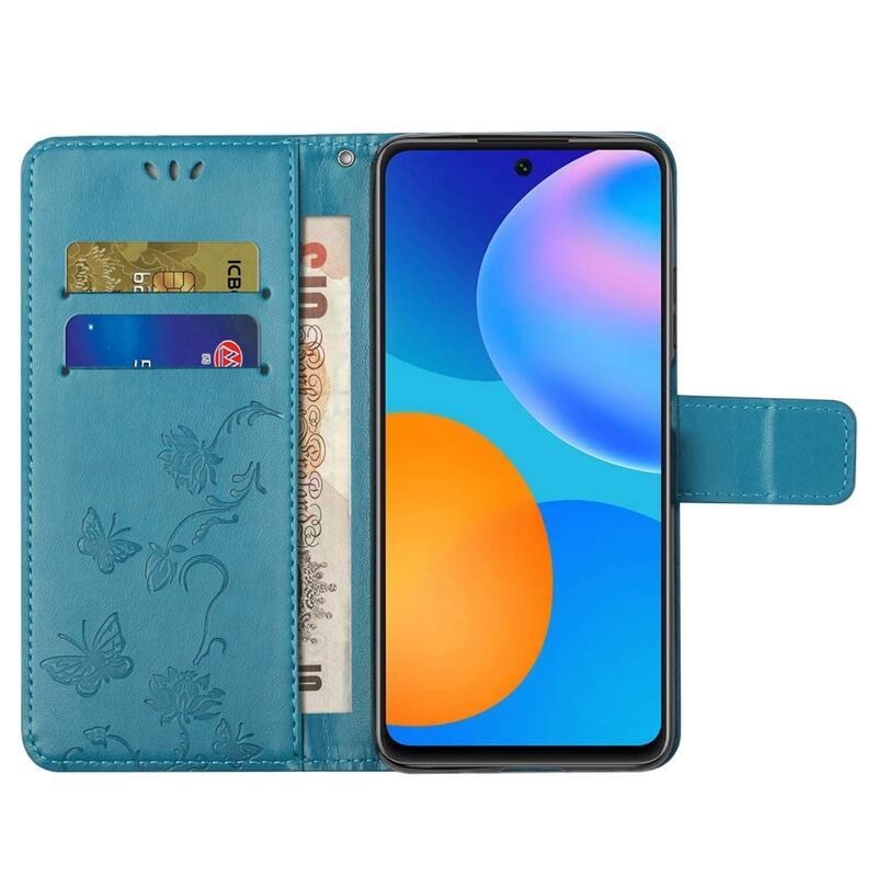 Flower PU kožené peněženkové pouzdro na mobil Samsung Galaxy M23 5G - modré
