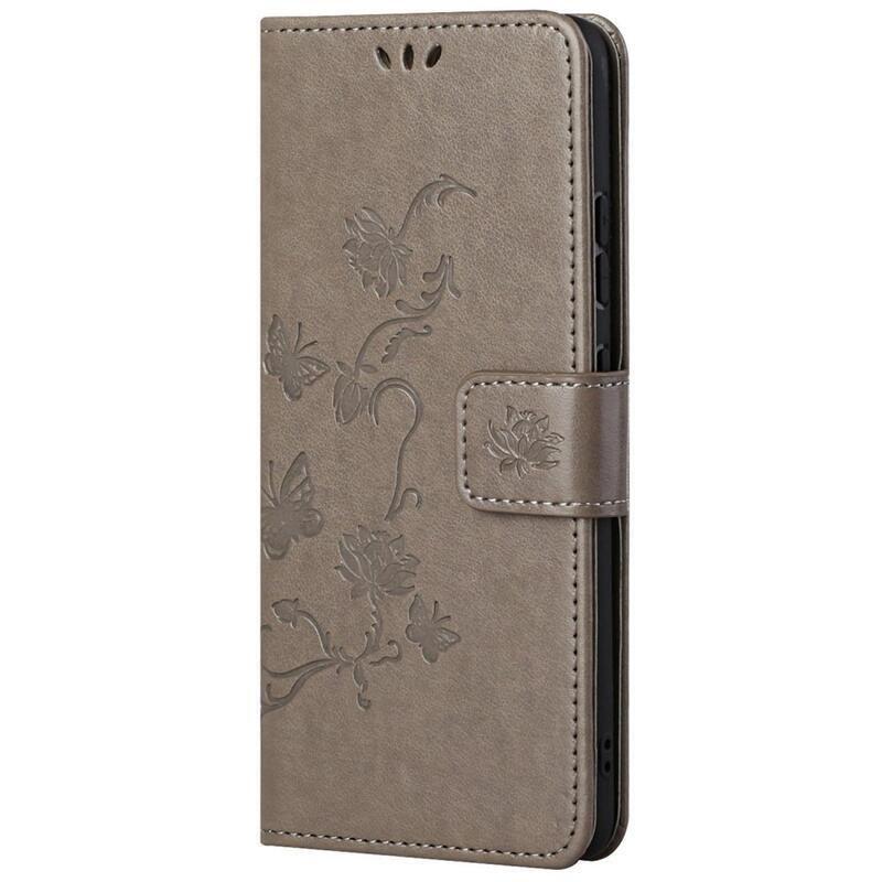 Flower PU kožené peněženkové pouzdro na mobil Samsung Galaxy M23 5G - šedé