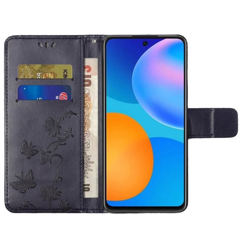Flower PU kožené peněženkové pouzdro na mobil Samsung Galaxy M23 5G - tmavěfialové