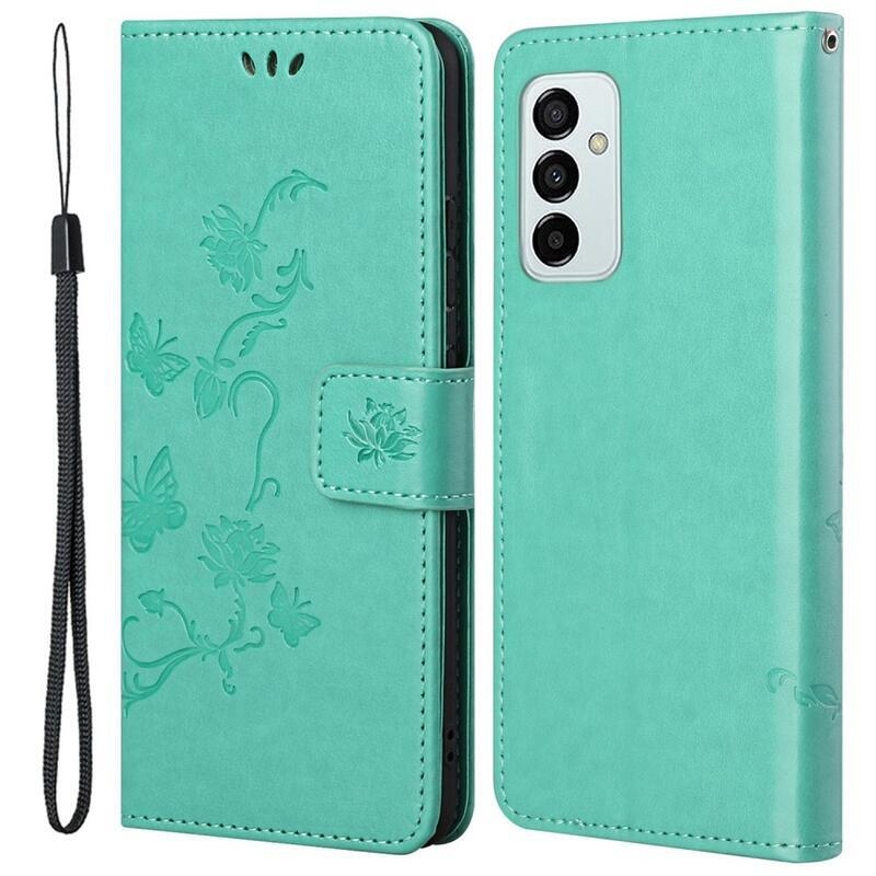Flower PU kožené peněženkové pouzdro na mobil Samsung Galaxy M23 5G - zelené
