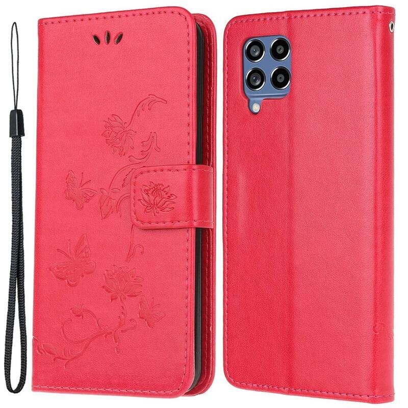 Flower PU kožené peněženkové pouzdro na mobil Samsung Galaxy M53 5G - červené