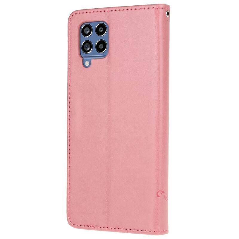 Flower PU kožené peněženkové pouzdro na mobil Samsung Galaxy M53 5G - růžové