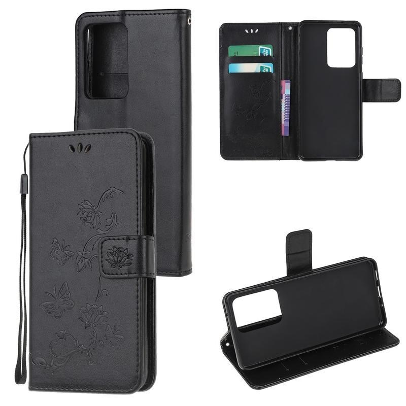Flower PU kožené peněženkové pouzdro na mobil Samsung Galaxy Note 20 Ultra - černé