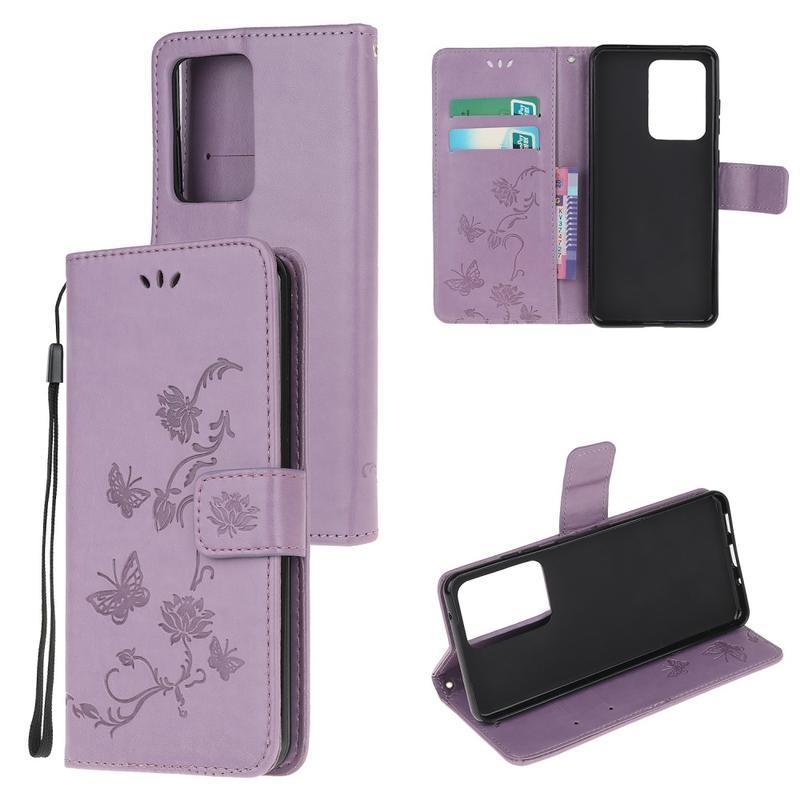 Flower PU kožené peněženkové pouzdro na mobil Samsung Galaxy Note 20 Ultra - světlefialové
