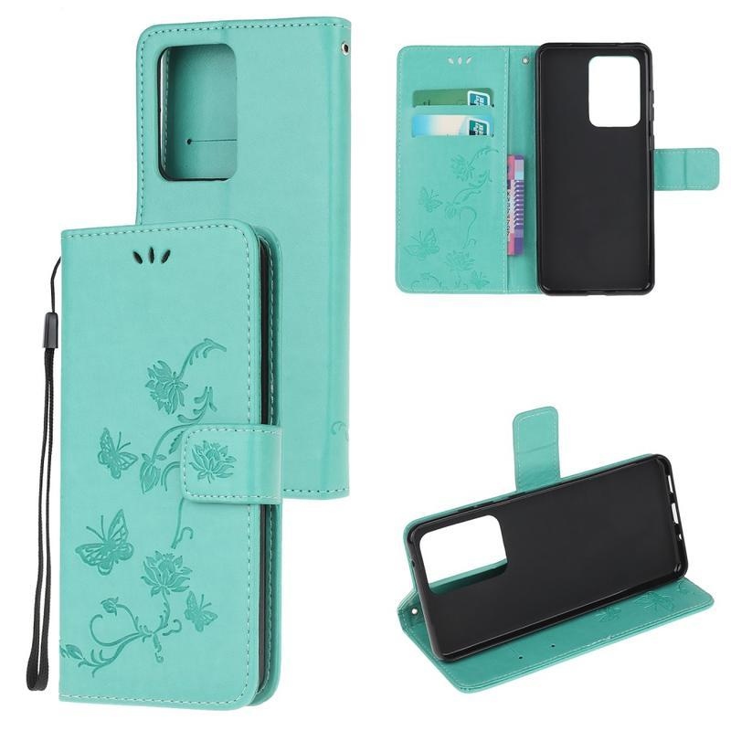 Flower PU kožené peněženkové pouzdro na mobil Samsung Galaxy Note 20 Ultra - zelené
