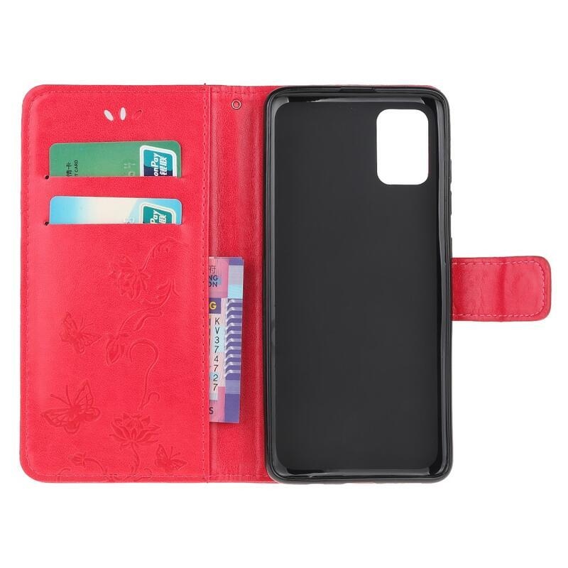 Flower PU kožené peněženkové pouzdro na mobil Samsung Galaxy S10 Lite - červené