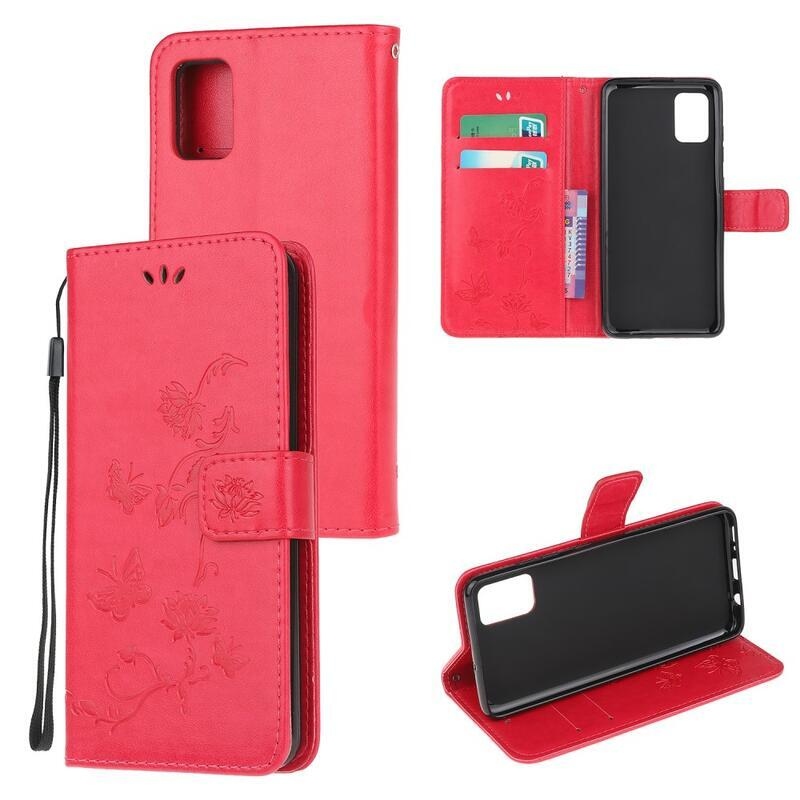 Flower PU kožené peněženkové pouzdro na mobil Samsung Galaxy S10 Lite - červené