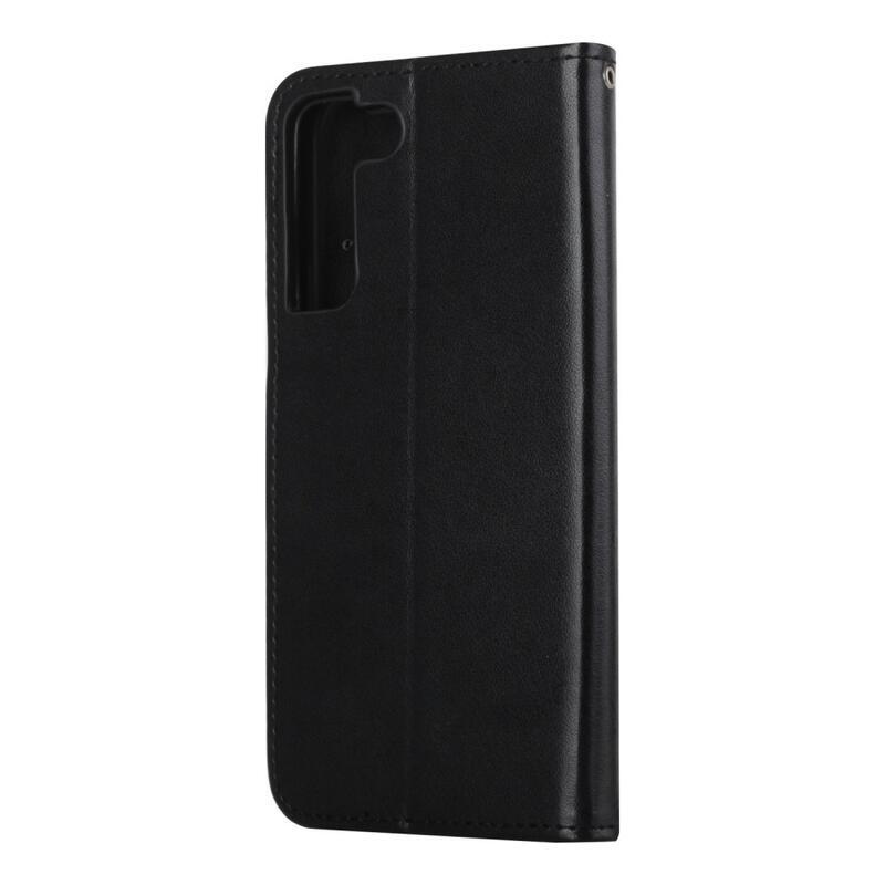Flower PU kožené peněženkové pouzdro na mobil Samsung Galaxy S22 5G - černé