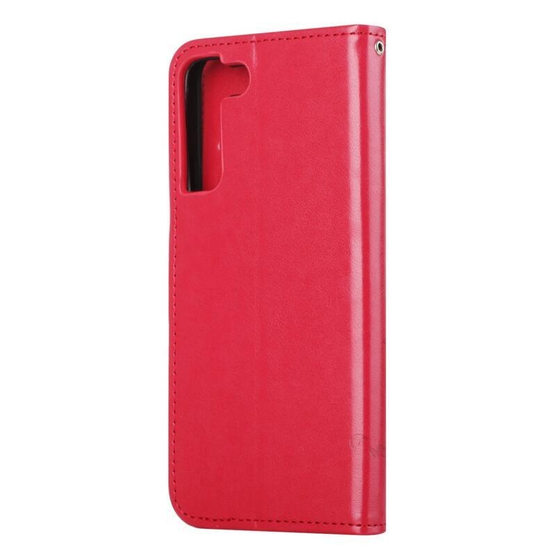 Flower PU kožené peněženkové pouzdro na mobil Samsung Galaxy S22 5G - červené