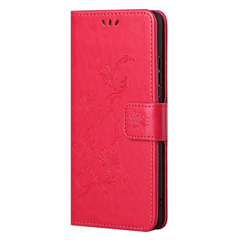 Flower PU kožené peněženkové pouzdro na mobil Samsung Galaxy S22 5G - červené