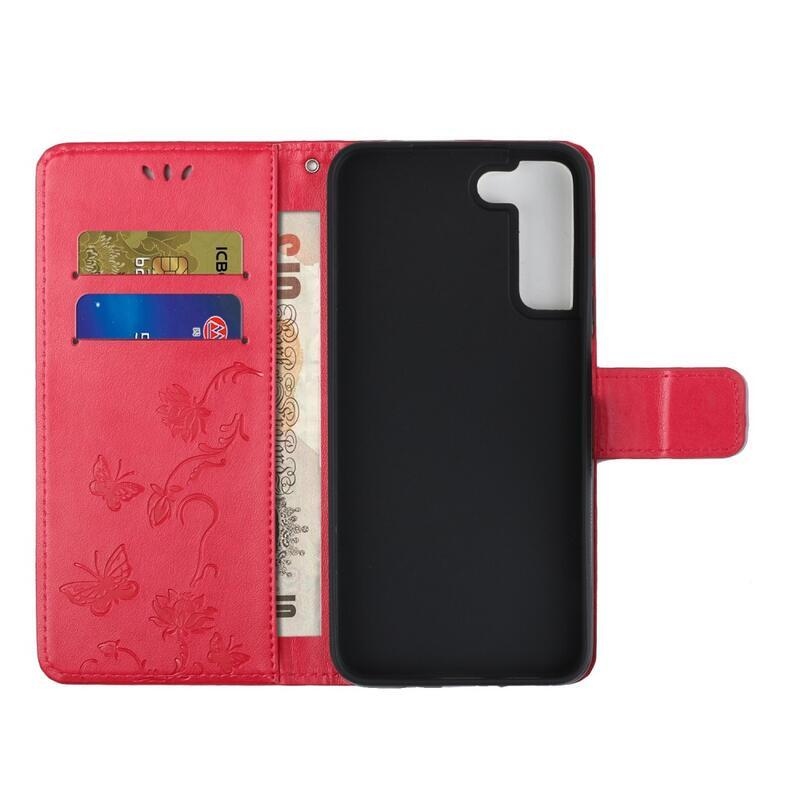 Flower PU kožené peněženkové pouzdro na mobil Samsung Galaxy S22 5G - červené