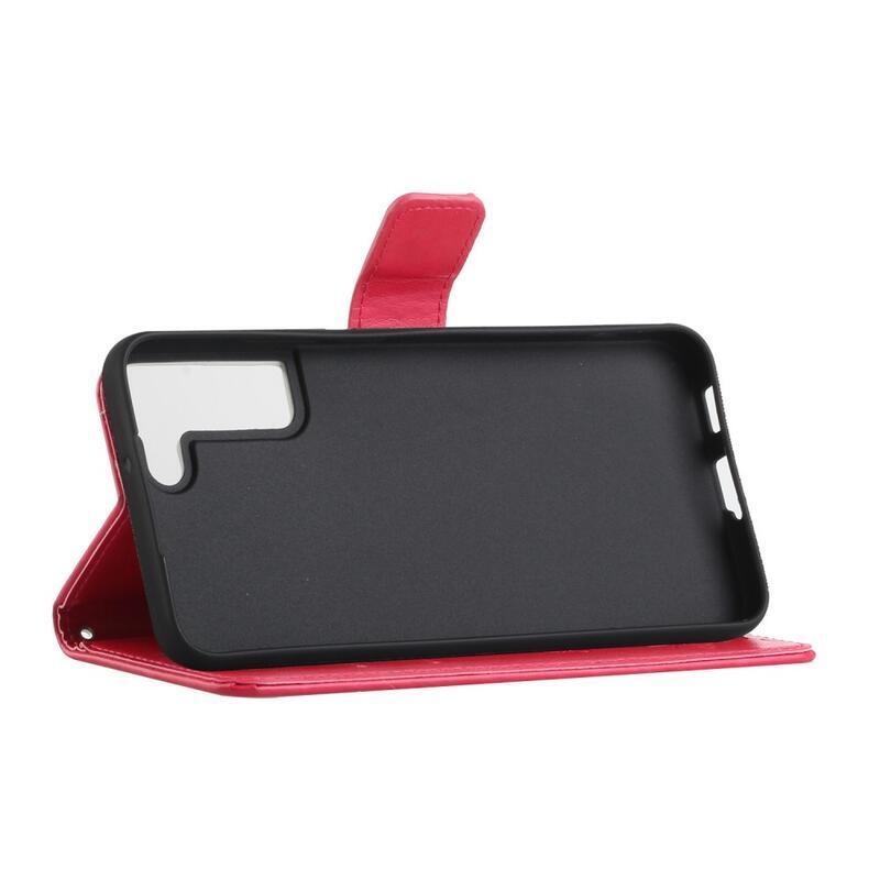 Flower PU kožené peněženkové pouzdro na mobil Samsung Galaxy S22 5G - červené