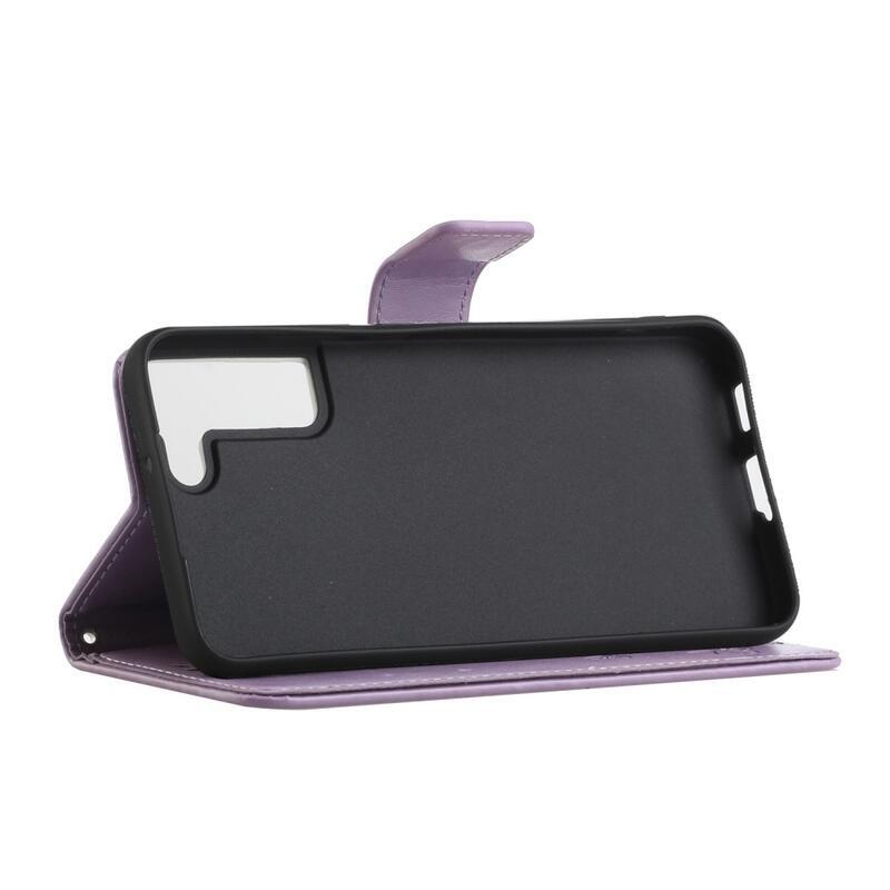 Flower PU kožené peněženkové pouzdro na mobil Samsung Galaxy S22 5G - světlefialová