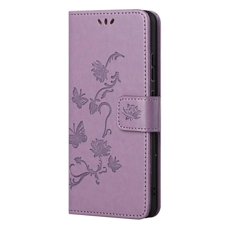 Flower PU kožené peněženkové pouzdro na mobil Samsung Galaxy S22 5G - světlefialová