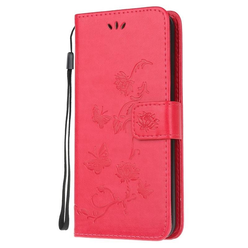 Flower PU kožené peněženkové pouzdro na mobil Xiaomi Mi Note 10 Lite - červené