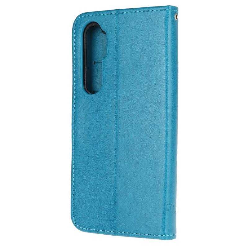 Flower PU kožené peněženkové pouzdro na mobil Xiaomi Mi Note 10 Lite - modré