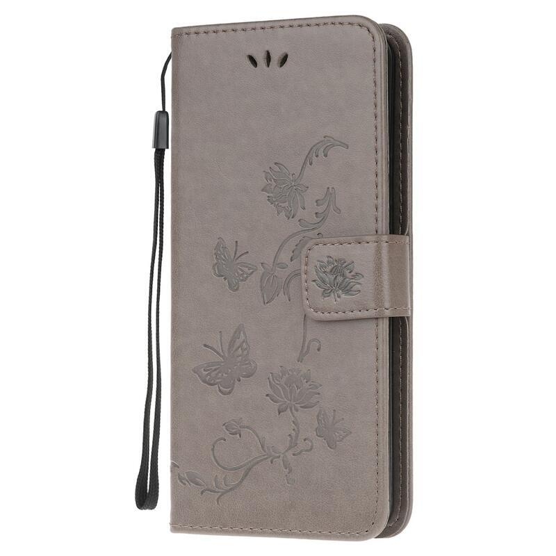 Flower PU kožené peněženkové pouzdro na mobil Xiaomi Poco F3 - šedé