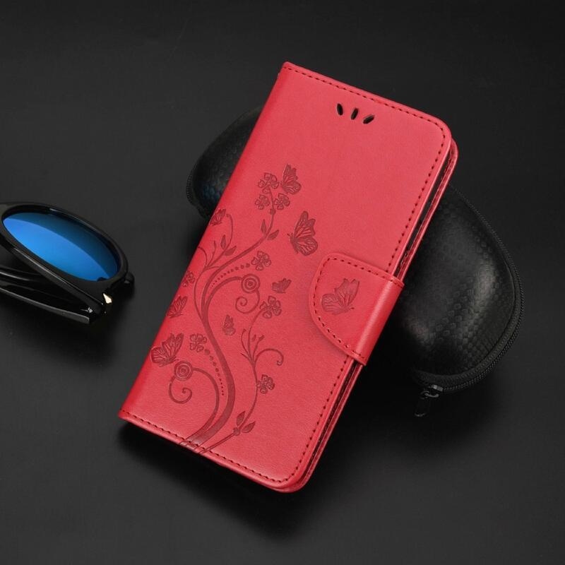 Flower PU kožené peněženkové pouzdro na mobil Xiaomi Redmi 10/Redmi 10 (2022) - červené
